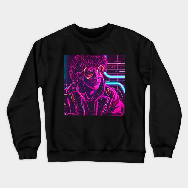 Neon Hippie Cyberpunk Crewneck Sweatshirt by Vish artd